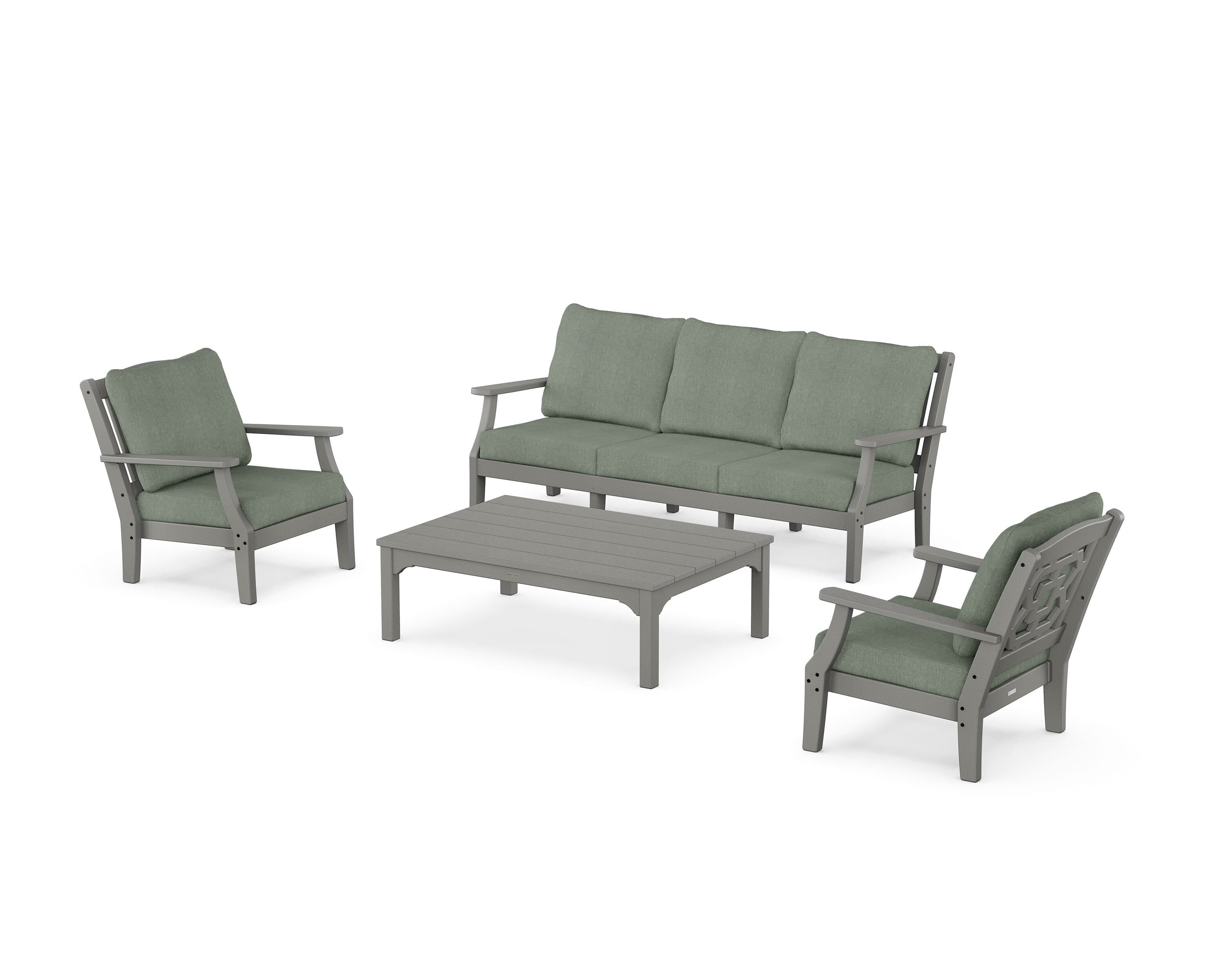 Martha Stewart by POLYWOOD® Chinoiserie 4-Piece Deep Seating Set with Sofa in Slate Grey / Cast Sage