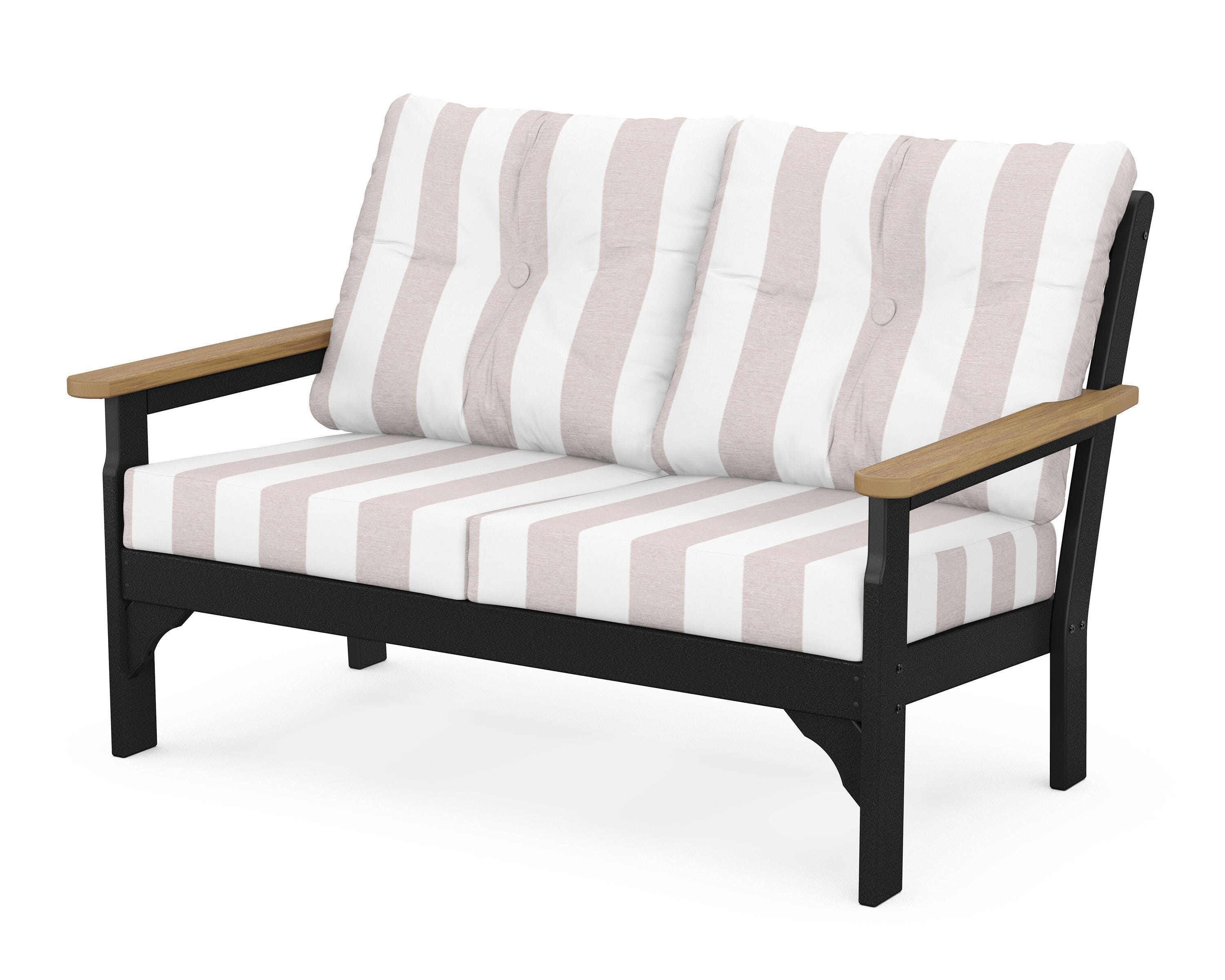 POLYWOOD® Vineyard Deep Seating Loveseat in Black / Natural / Cabana Stripe Dune Burlap