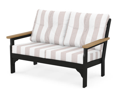 POLYWOOD® Vineyard Deep Seating Loveseat in Black / Natural / Cabana Stripe Dune Burlap