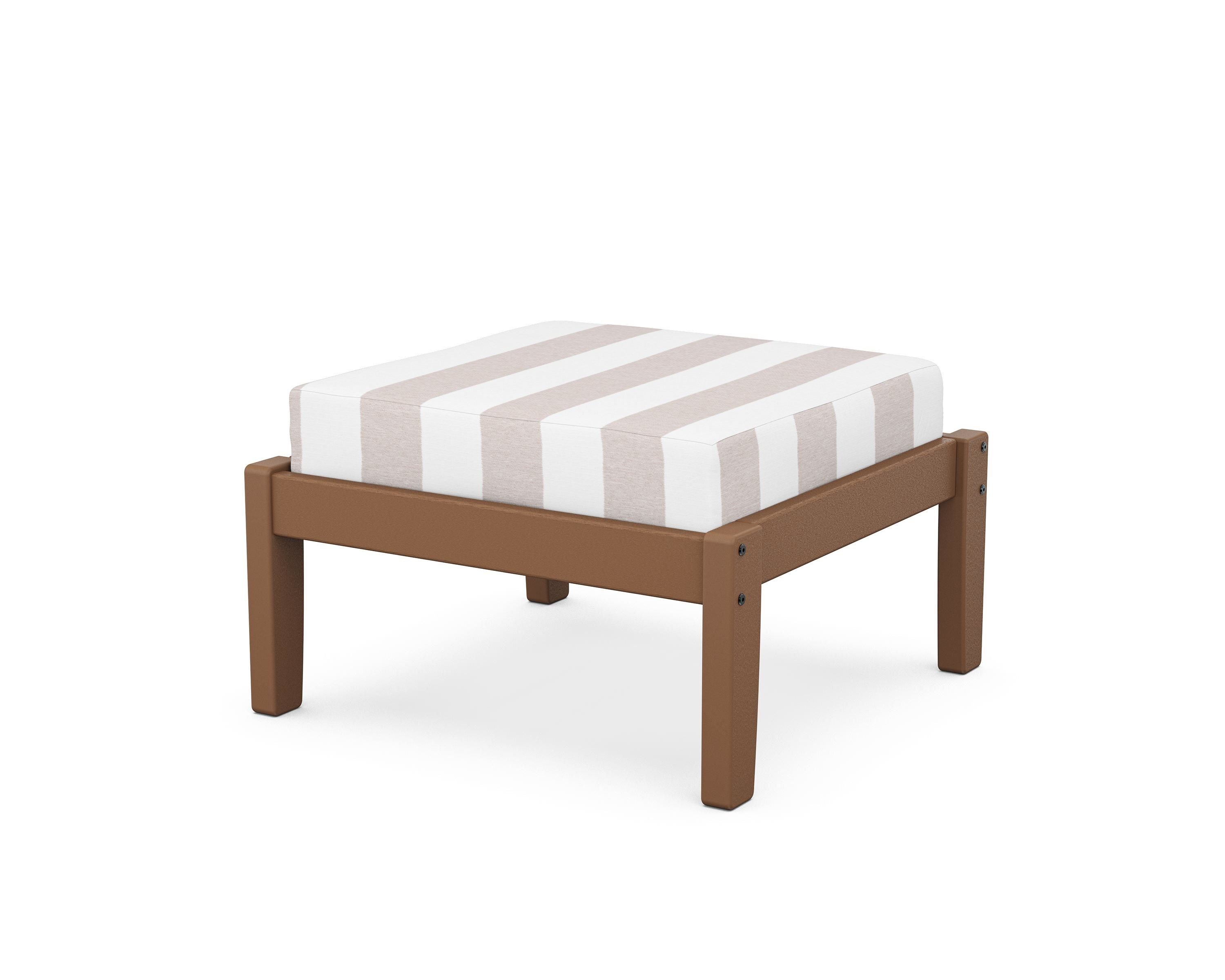 Unbranded Deep Seating Ottoman in Teak / Cabana Stripe Dune Burlap