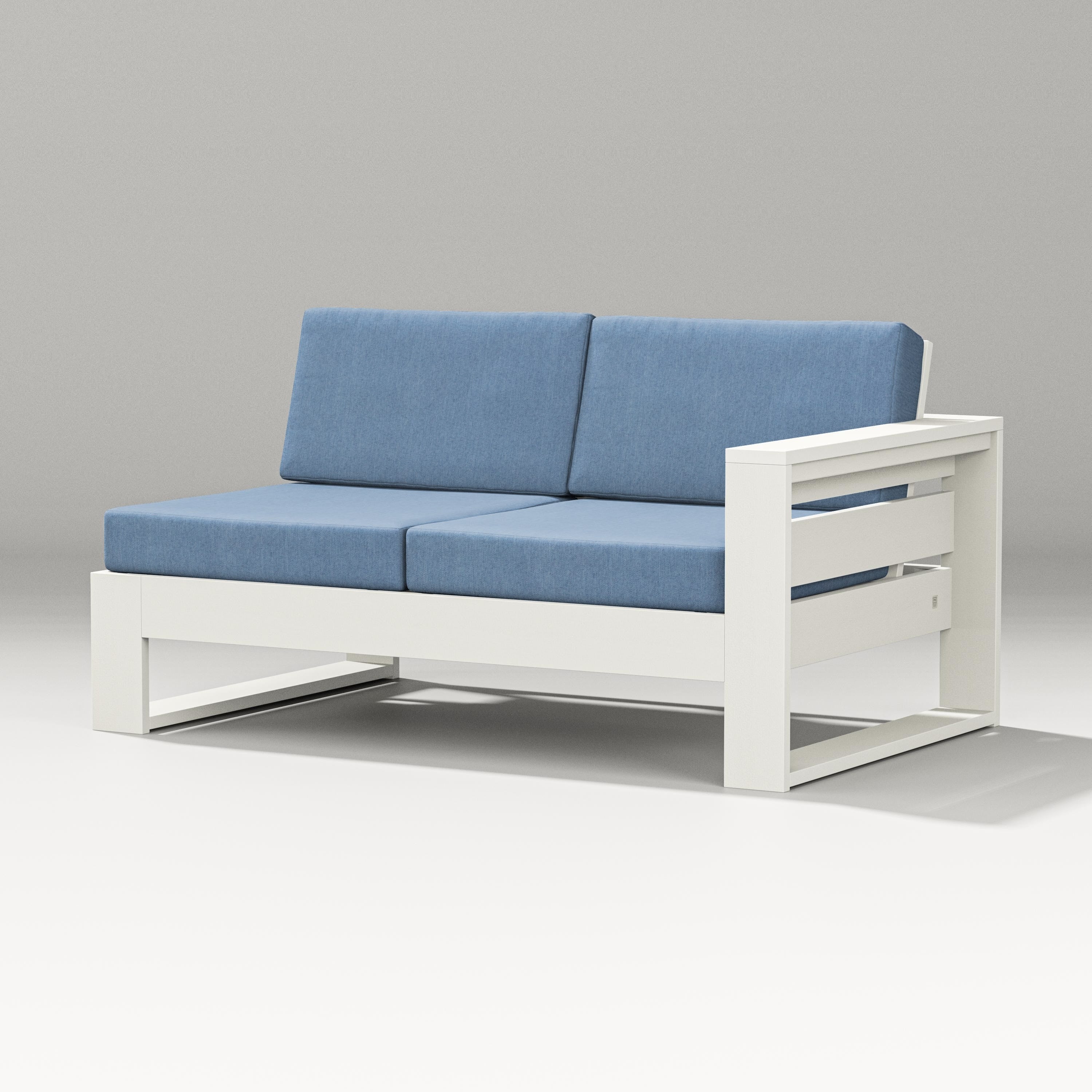 PW Designer Series Latitude Modular Right Arm Loveseat in Vintage White / Sky Blue
