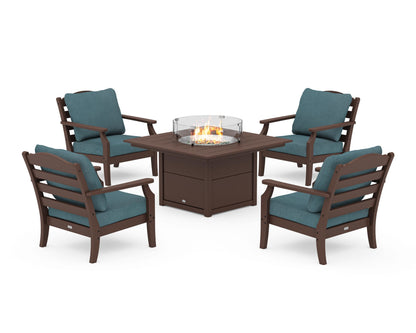 Draper James™ by  POLYWOOD® Savannah 5-Piece Deep Seating Set with Fire Pit Table in Mahogany / Ocean Teal