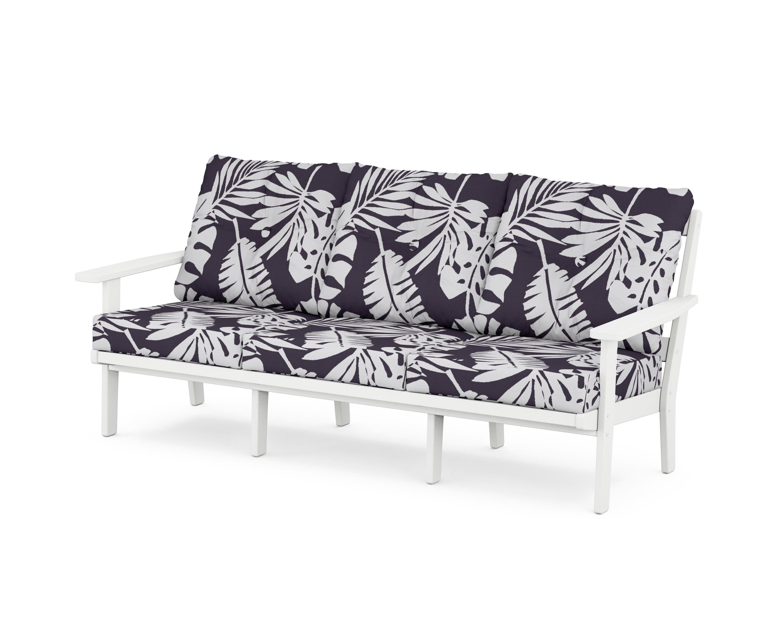 POLYWOOD® Oxford Deep Seating Sofa in White / Leaf Navy