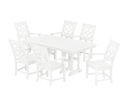 Martha Stewart by POLYWOOD® Chinoiserie Arm Chair 7-Piece Farmhouse Dining Set in White