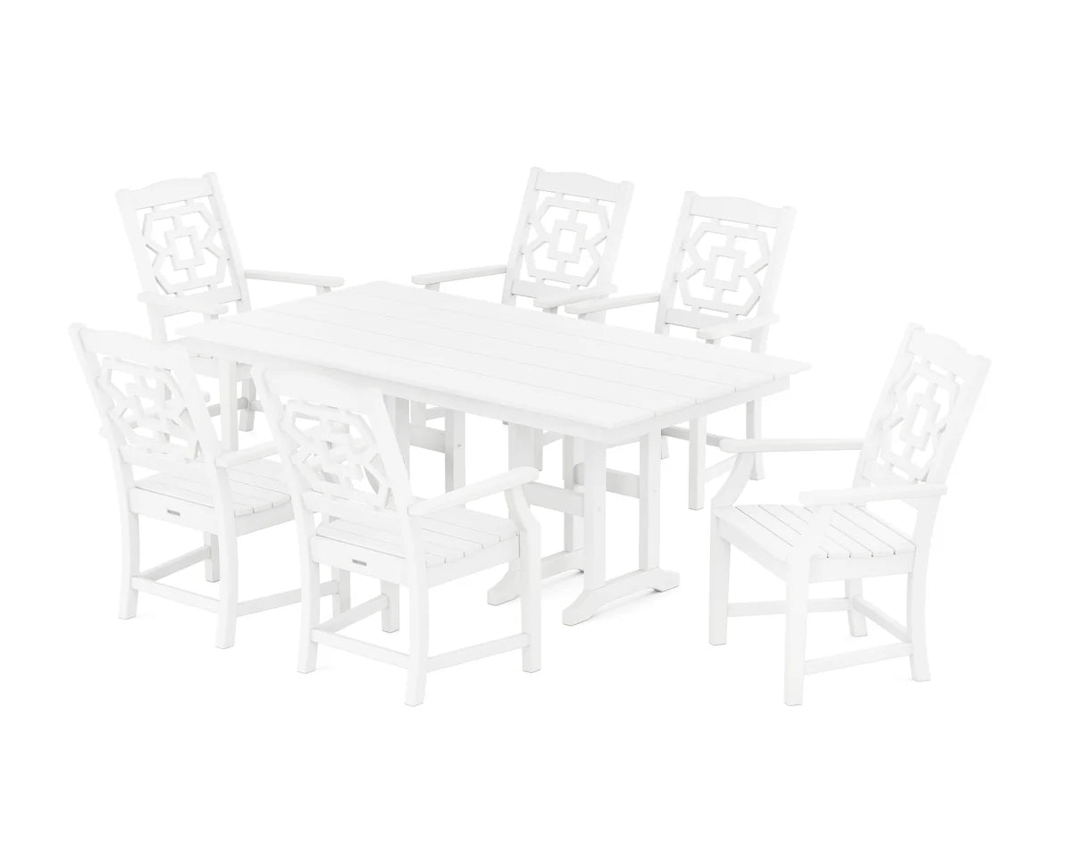 Chinoiserie Arm Chair 7-Piece Farmhouse Dining Set