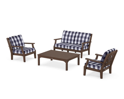 Martha Stewart by POLYWOOD® Chinoiserie 4-Piece Deep Seating Set with Loveseat in Mahogany / Buffalo Plaid Navy