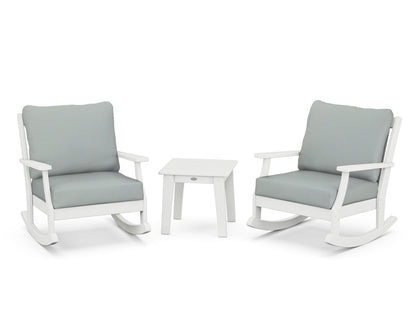 POLYWOOD® Braxton 3-Piece Deep Seating Rocker Set in White / Spa