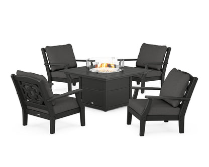 Martha Stewart by POLYWOOD® Chinoiserie 5-Piece Deep Seating Set with Fire Pit Table in Black / Spectrum Carbon