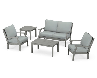 POLYWOOD® Braxton 5-Piece Deep Seating Set in Slate Grey / Spa