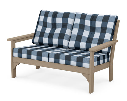 POLYWOOD® Vineyard Deep Seating Loveseat in Vintage Sahara / Buffalo Plaid Marine Indigo