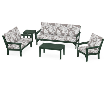 POLYWOOD® Vineyard 5 Piece Deep Seating Set in Green / Leaf Grey Mist
