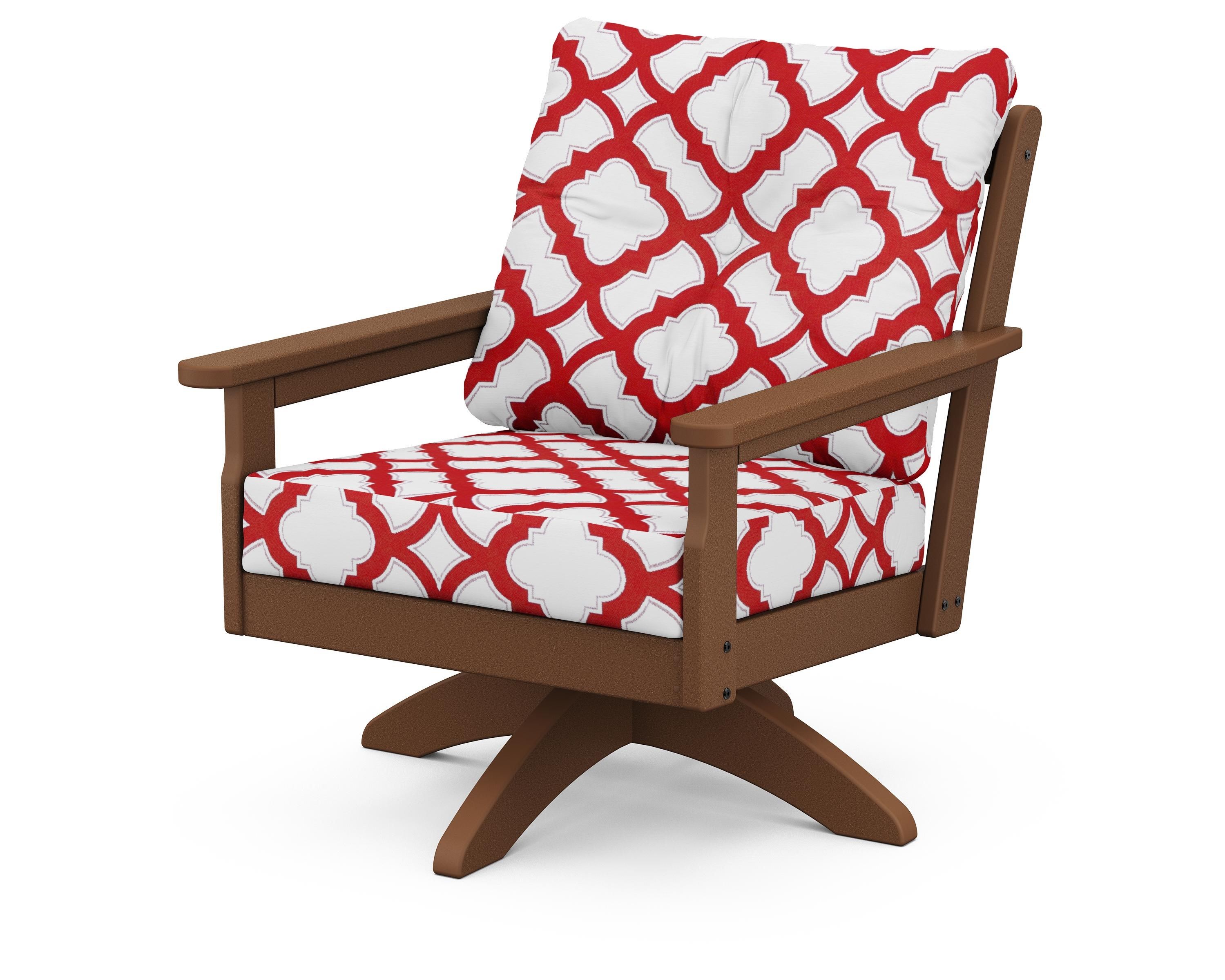 POLYWOOD® Vineyard Deep Seating Swivel Chair in Teak / Trellis Crimson