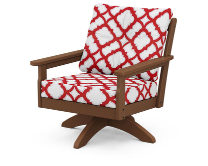 POLYWOOD® Vineyard Deep Seating Swivel Chair in Teak / Trellis Crimson