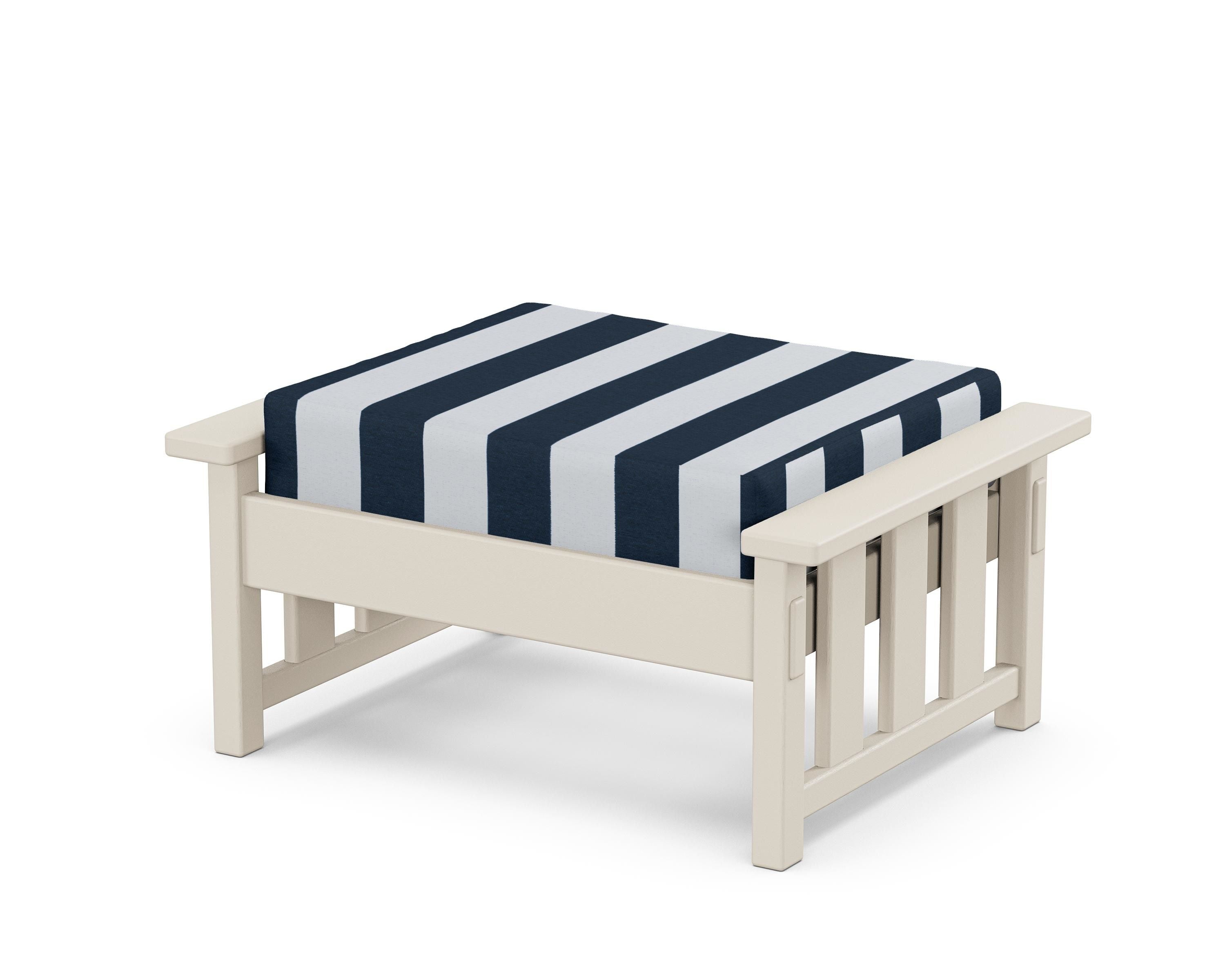 Martha Stewart by POLYWOOD® Acadia Deep Seating Ottoman in Sand / Cabana Stripe Marine Indigo