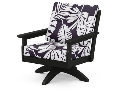 POLYWOOD® Vineyard Deep Seating Swivel Chair in Black / Leaf Navy