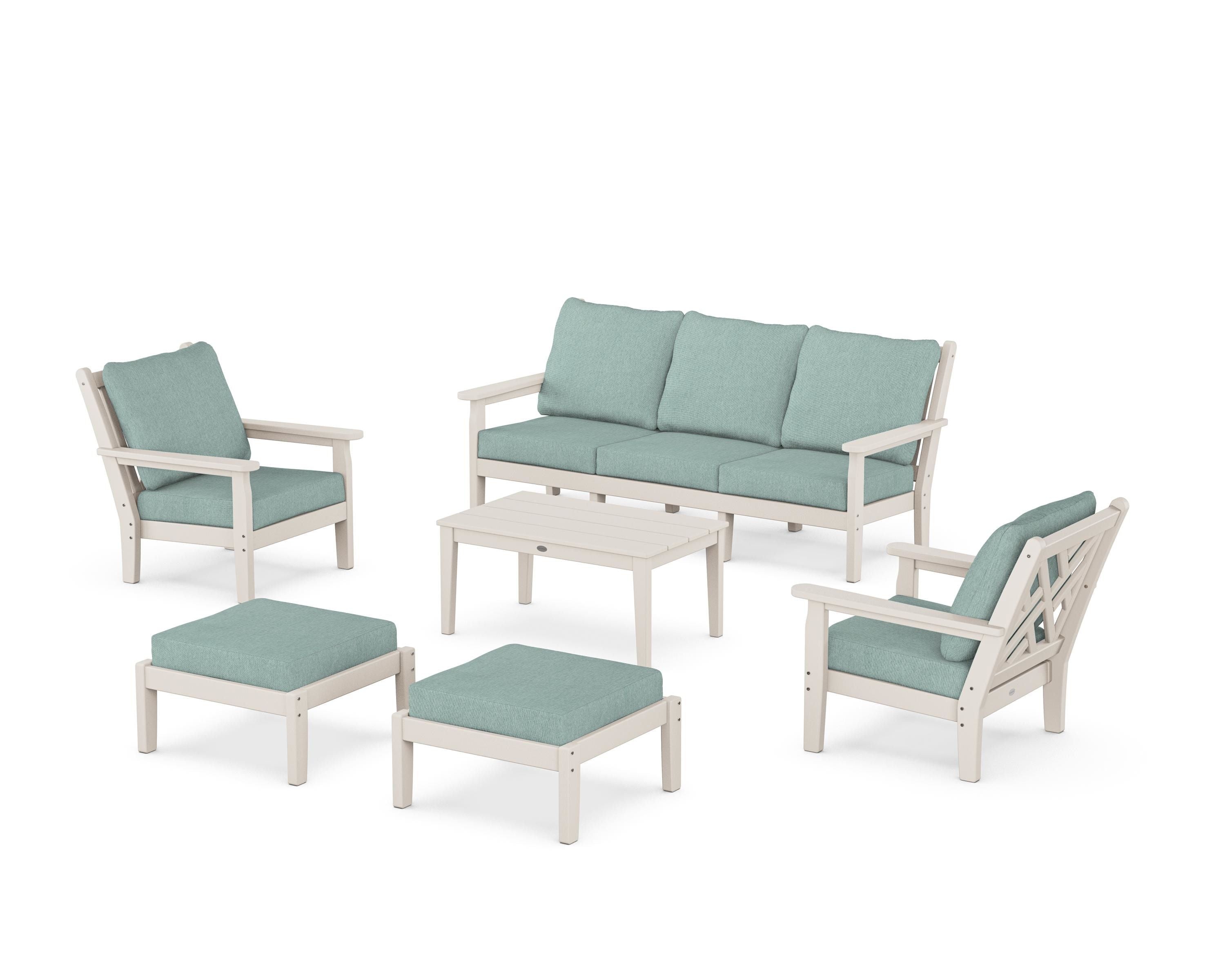 POLYWOOD® Chippendale 6-Piece Lounge Sofa Set in Sand / Glacier Spa
