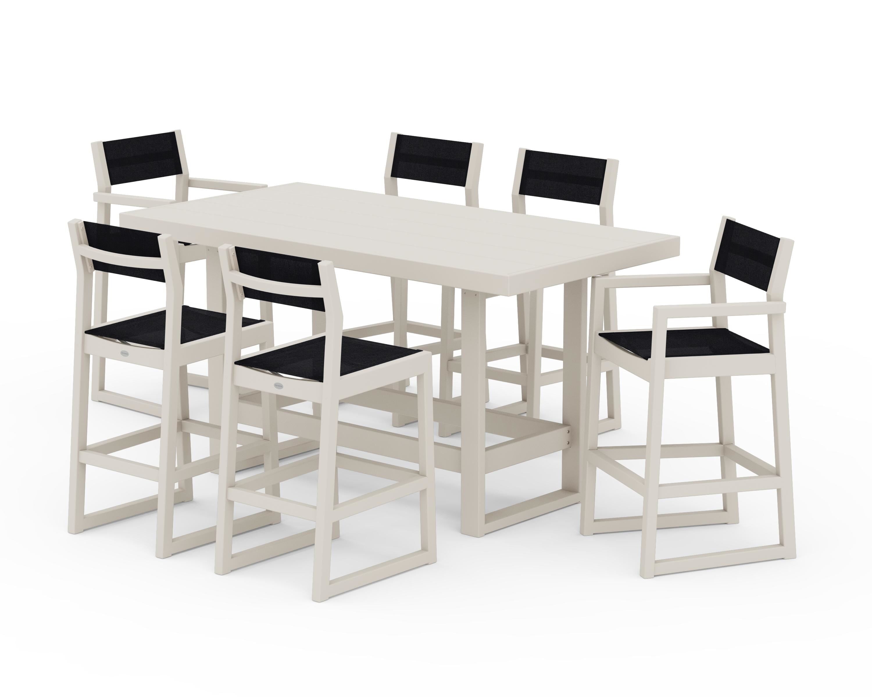 POLYWOOD® EDGE Sling 7-Piece Bar Table Set in Sand / Black Sling