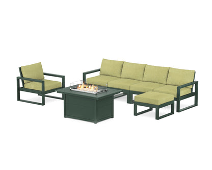 POLYWOOD® EDGE Sectional Lounge and Fire Pit Set in Green / Chartreuse Boucle