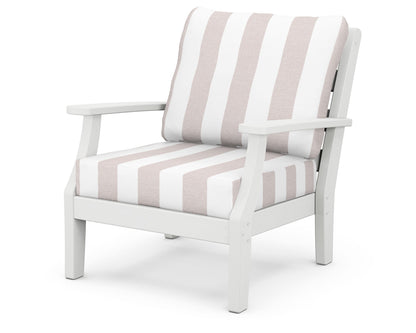 POLYWOOD® Chesapeake Deep Seating Chair in White / Cabana Stripe Dune Burlap