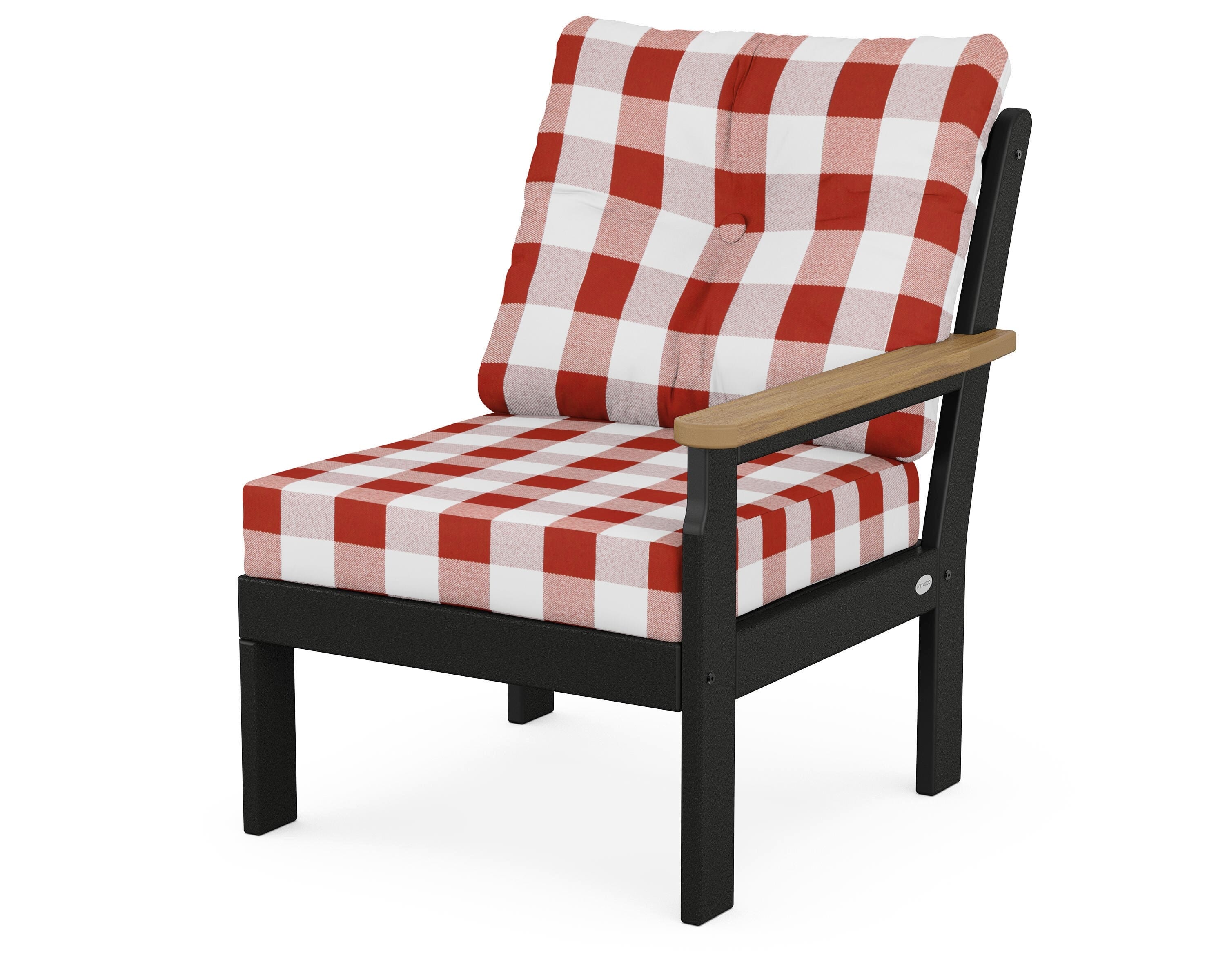 POLYWOOD® Vineyard Modular Right Arm Chair in Black / Natural / Buffalo Plaid Crimson