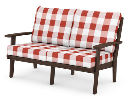 POLYWOOD® Grant Park Deep Seating Loveseat in Mahogany / Buffalo Plaid Crimson
