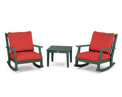 Country Living Wovendale 3-Piece Deep Seating Rocker Set in Green / Crimson Linen