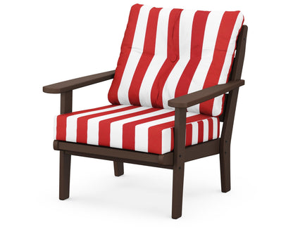 POLYWOOD® Lakeside Deep Seating Chair in Mahogany / Cabana Stripe Crimson