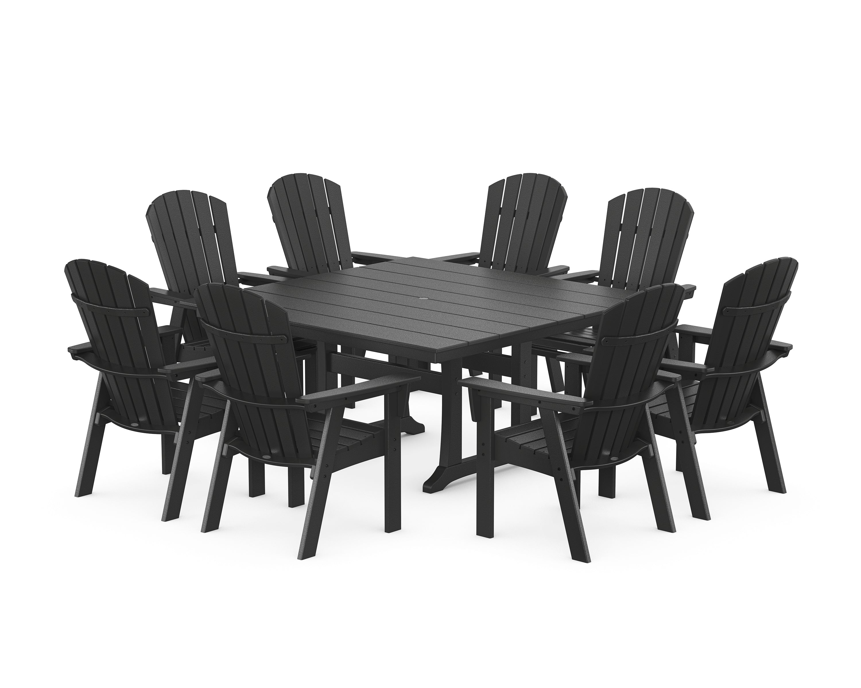 POLYWOOD® Nautical Curveback Adirondack 9-Piece Square Dining Set with Trestle Legs in Black