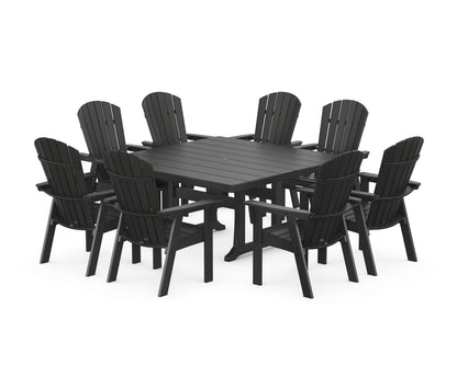 POLYWOOD® Nautical Curveback Adirondack 9-Piece Square Dining Set with Trestle Legs in Black