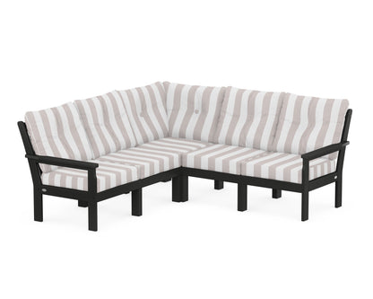 POLYWOOD® Vineyard 5-Piece Sectional in Black / Cabana Stripe Dune Burlap