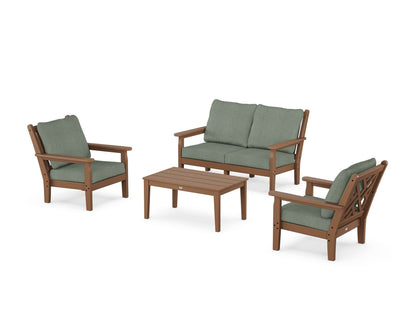 POLYWOOD® Chippendale 4-Piece Deep Seating Set with Loveseat in Teak / Cast Sage
