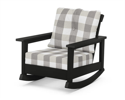 POLYWOOD® Prescott Deep Seating Rocking Chair in Black / Buffalo Plaid Grey Mist