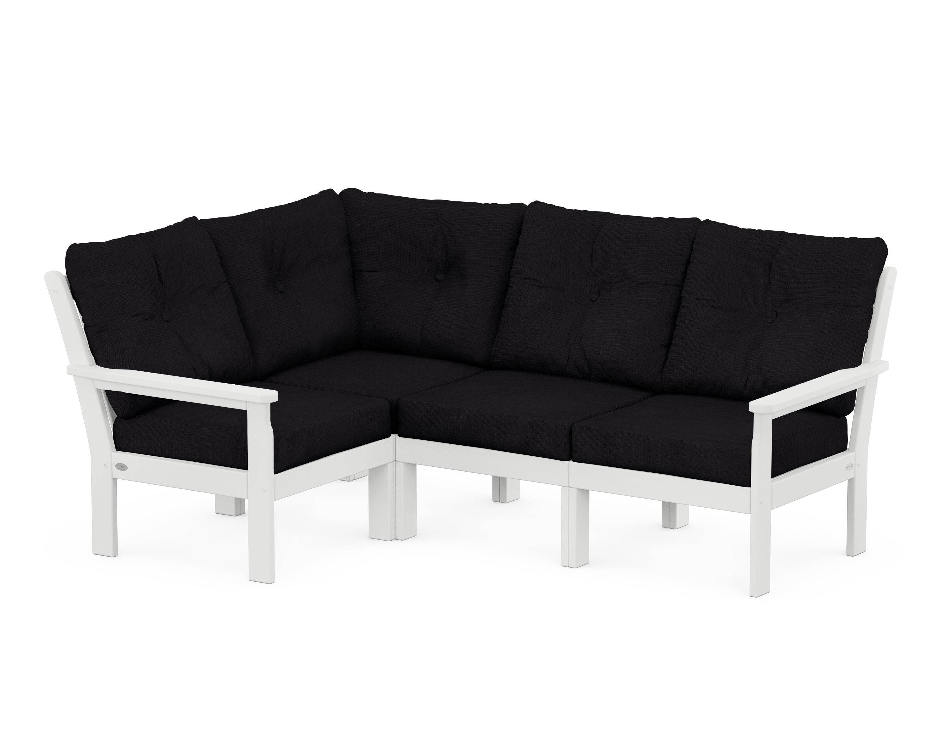 POLYWOOD® Vineyard 4-Piece Sectional in White / Midnight Linen