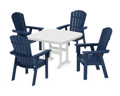 POLYWOOD® Nautical Curveback Adirondack 5-Piece Dining Set in Navy / White