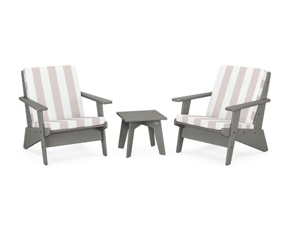 POLYWOOD® Riviera Modern Lounge 3-Piece Set in Slate Grey / Cabana Stripe Dune Burlap