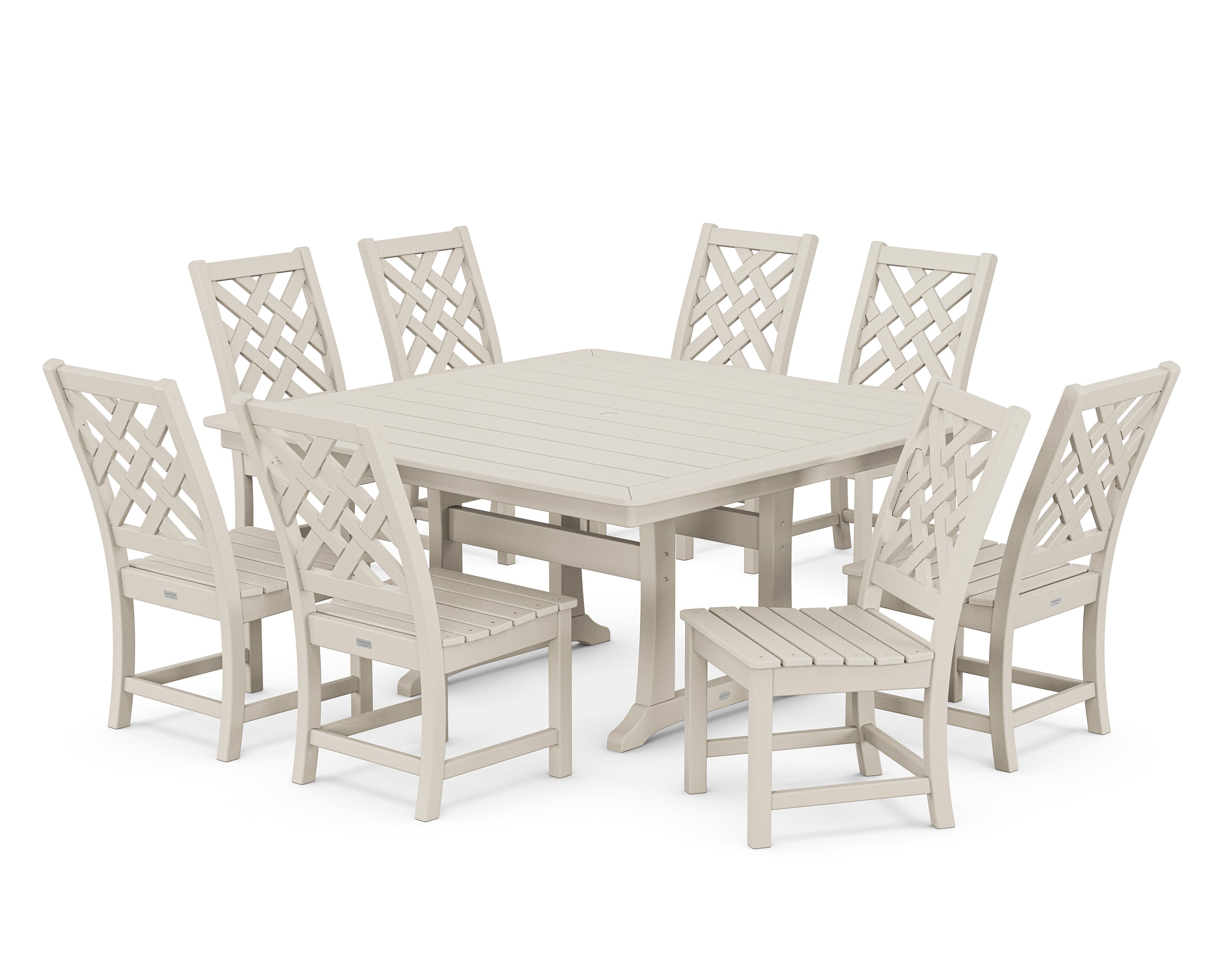 Country Living Wovendale Side Chair 9-Piece Square Dining Set with Trestle Legs in Sand