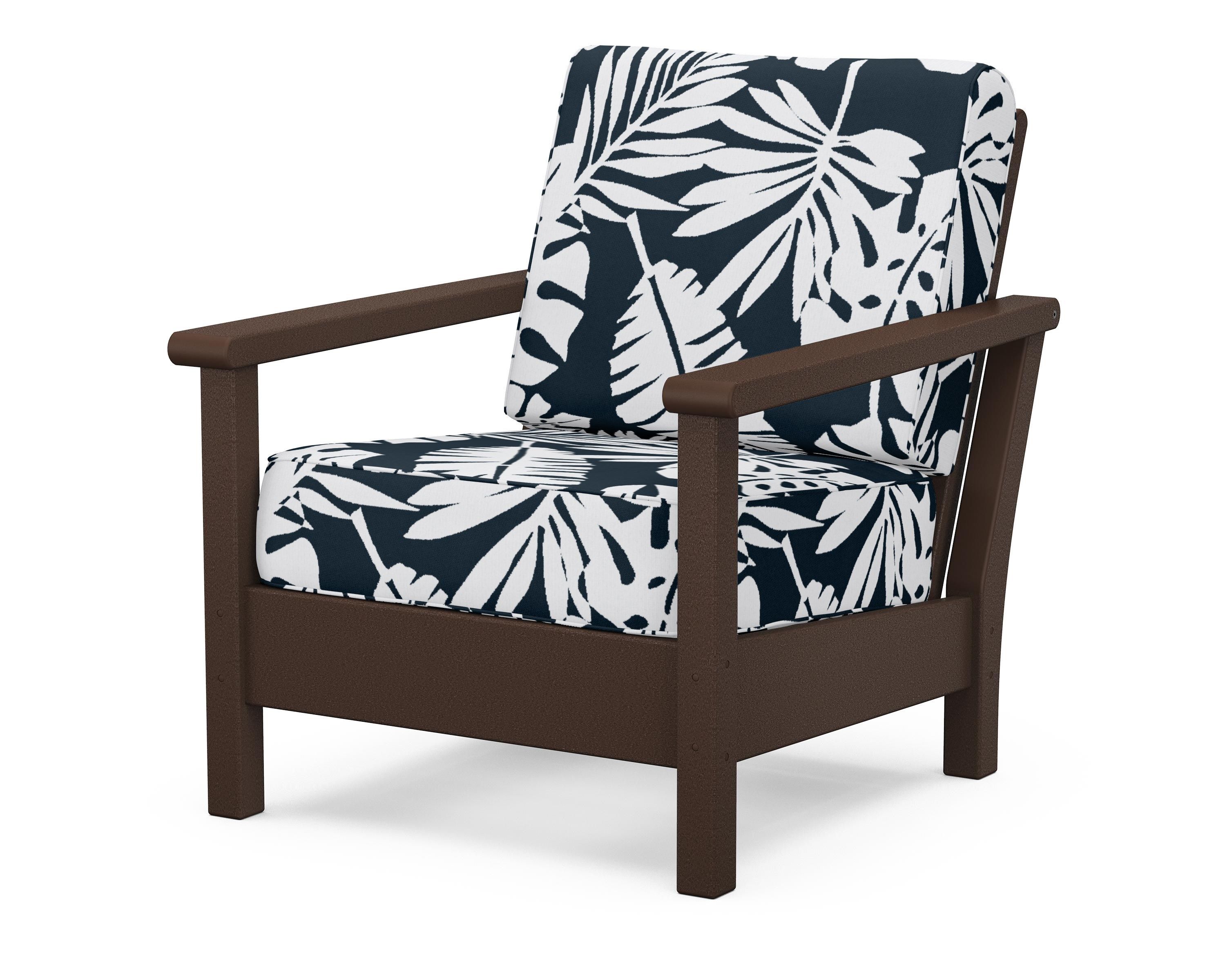 POLYWOOD® Harbour Deep Seating Chair in Mahogany / Leaf Marine Indigo