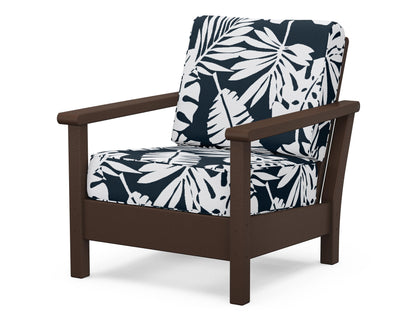 POLYWOOD® Harbour Deep Seating Chair in Mahogany / Leaf Marine Indigo