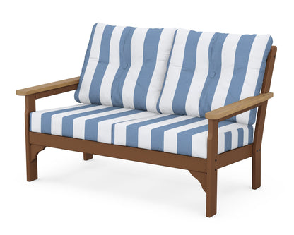 POLYWOOD® Vineyard Deep Seating Loveseat in Teak / Natural / Cabana Stripe Sky Blue