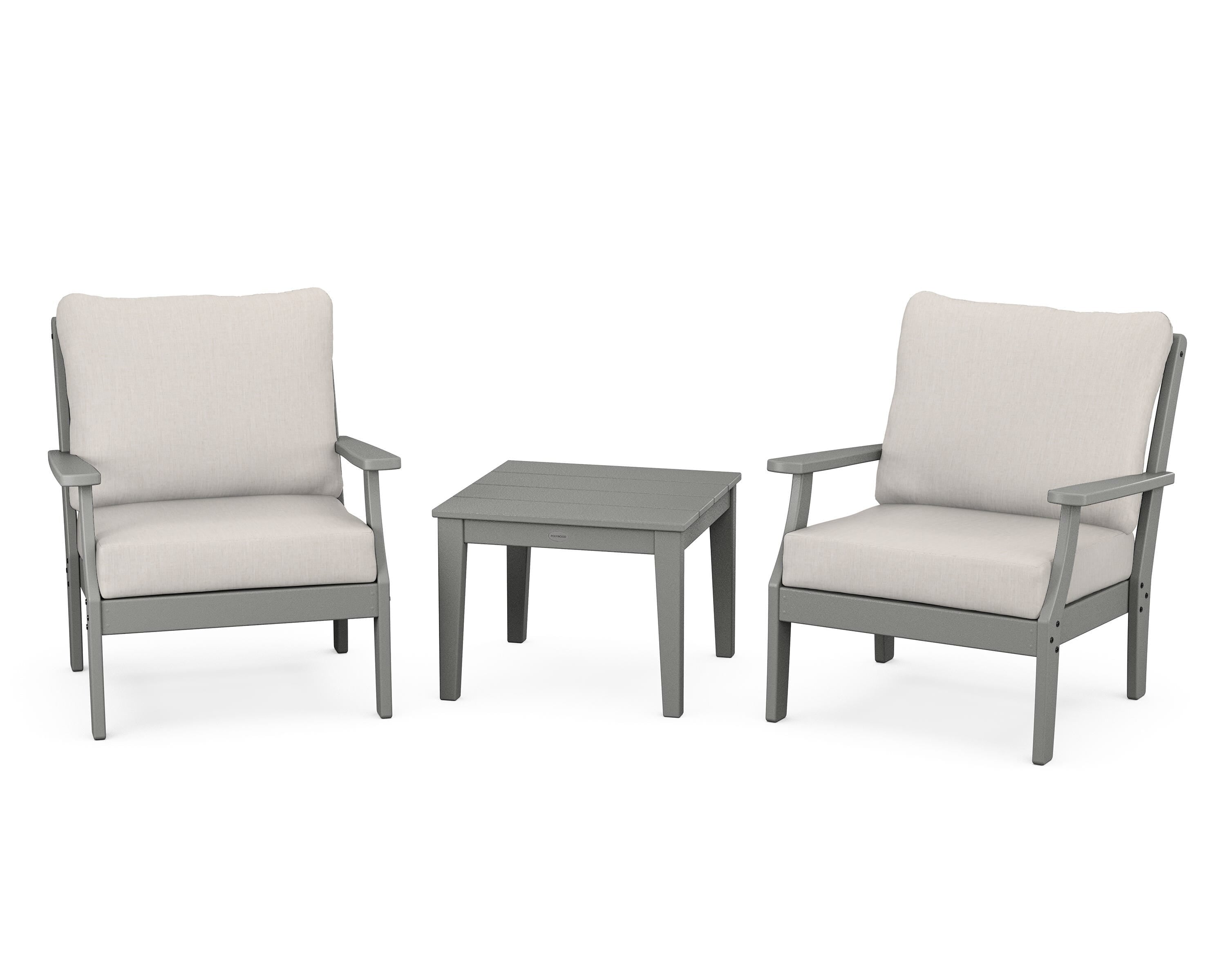 POLYWOOD® Braxton 3-Piece Deep Seating Set in Slate Grey / Cast Ash