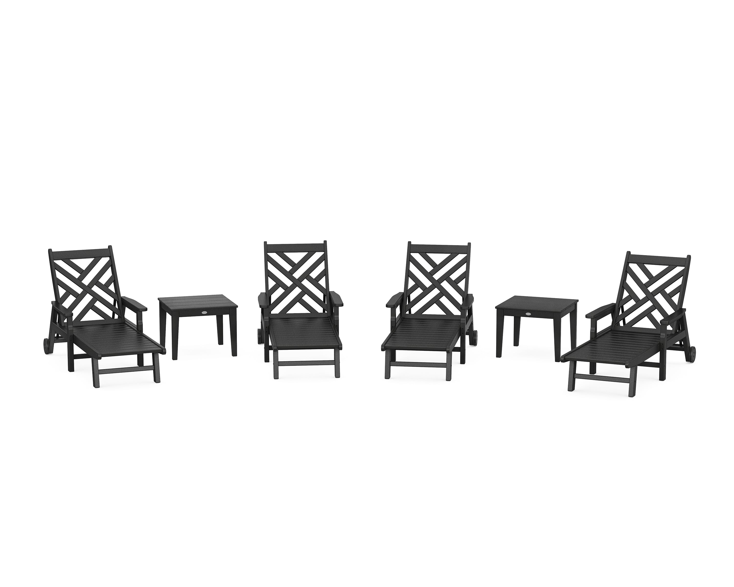 POLYWOOD® Chippendale 6-Piece Chaise Set with Arms and Wheels in Black
