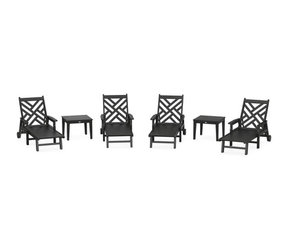 POLYWOOD® Chippendale 6-Piece Chaise Set with Arms and Wheels in Black