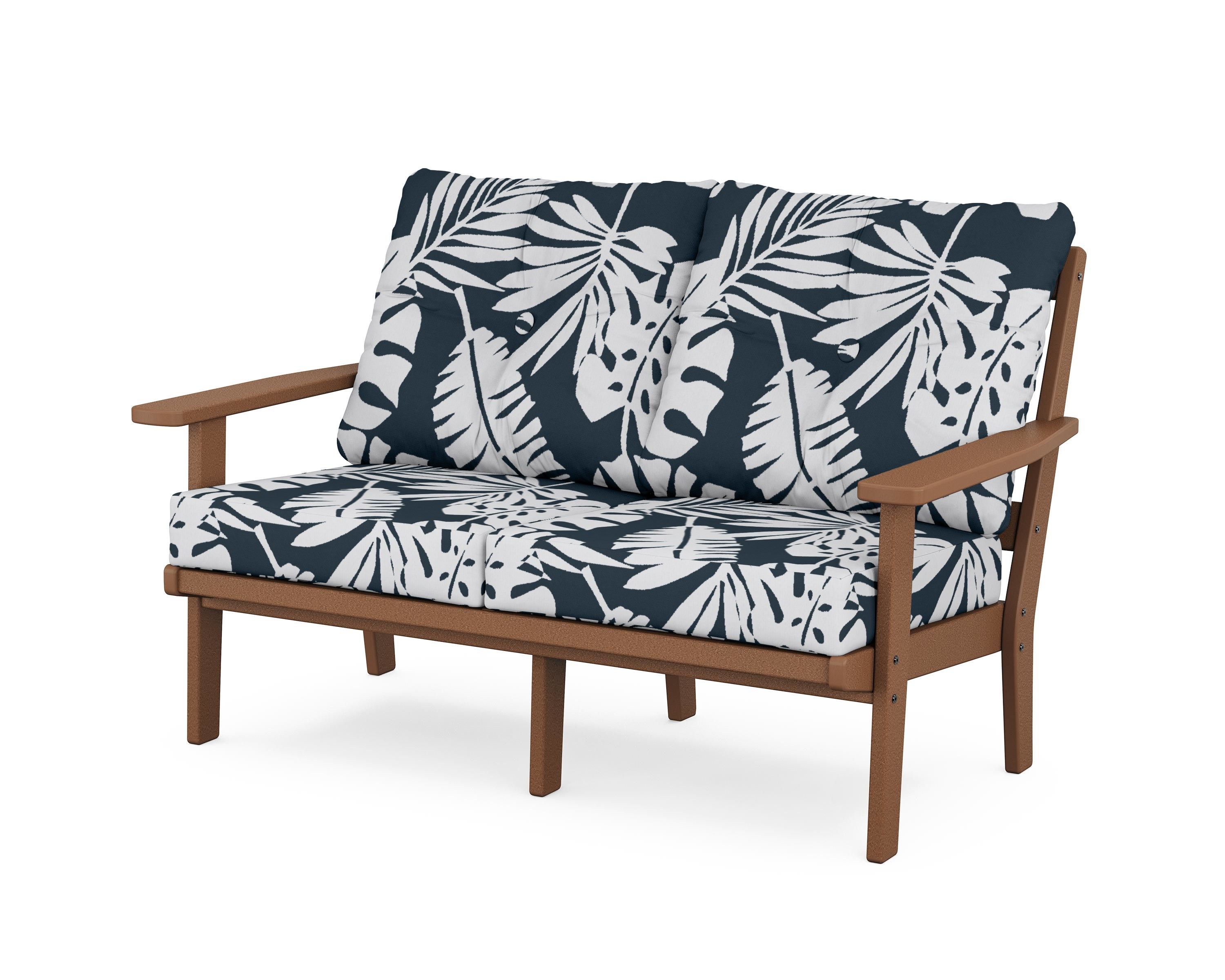 POLYWOOD® Oxford Deep Seating Loveseat in Teak / Leaf Marine Indigo