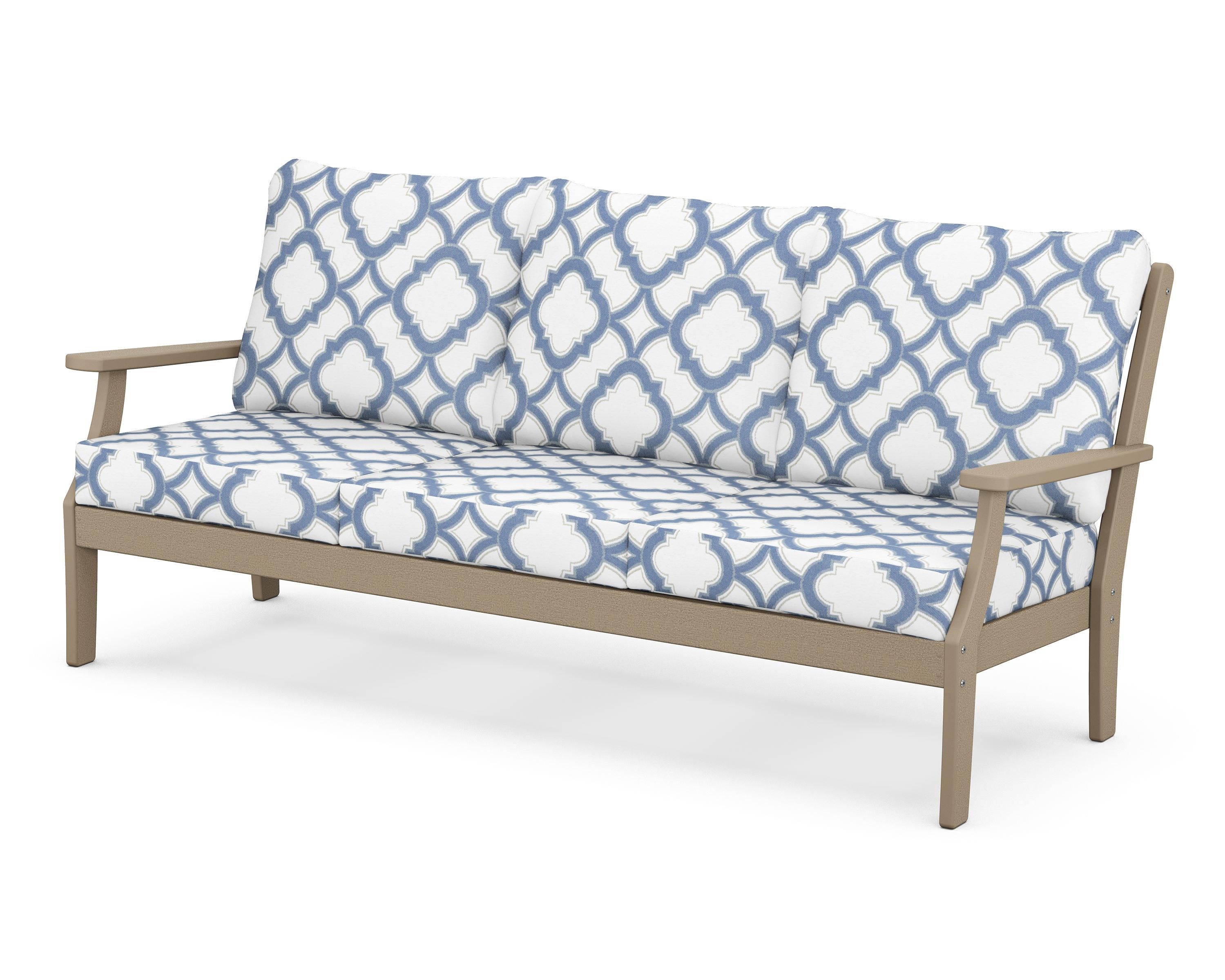 POLYWOOD® Braxton Deep Seating Sofa in Vintage Sahara / Trellis Sky Blue