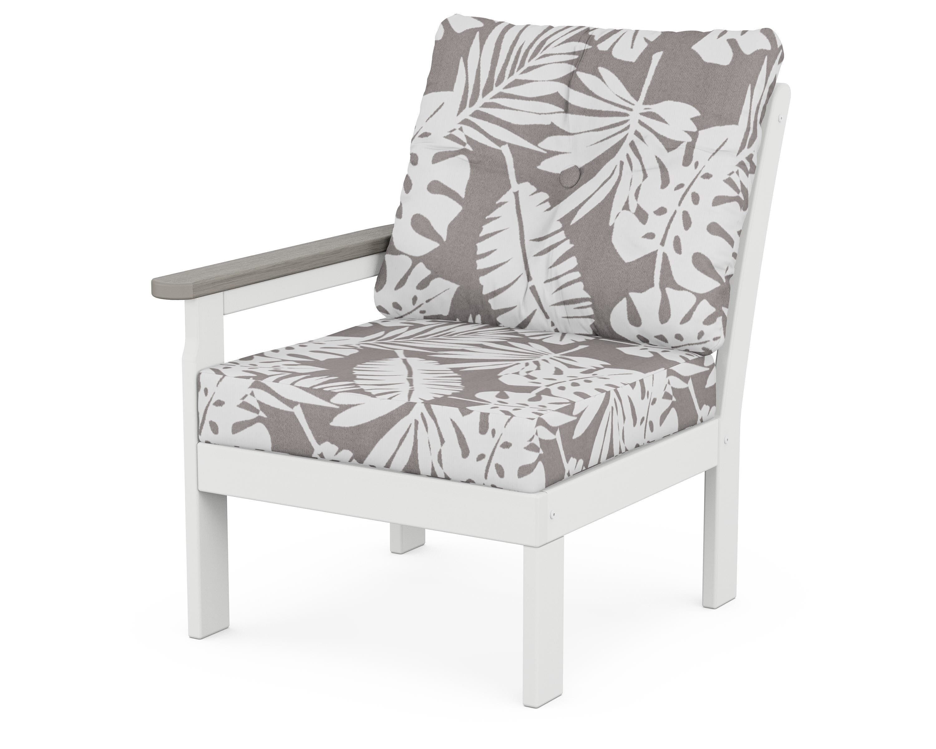 POLYWOOD® Vineyard Modular Left Arm Chair in White / Driftwood / Leaf Grey Mist