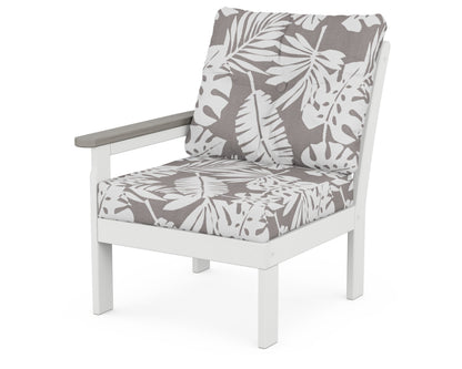 POLYWOOD® Vineyard Modular Left Arm Chair in White / Driftwood / Leaf Grey Mist