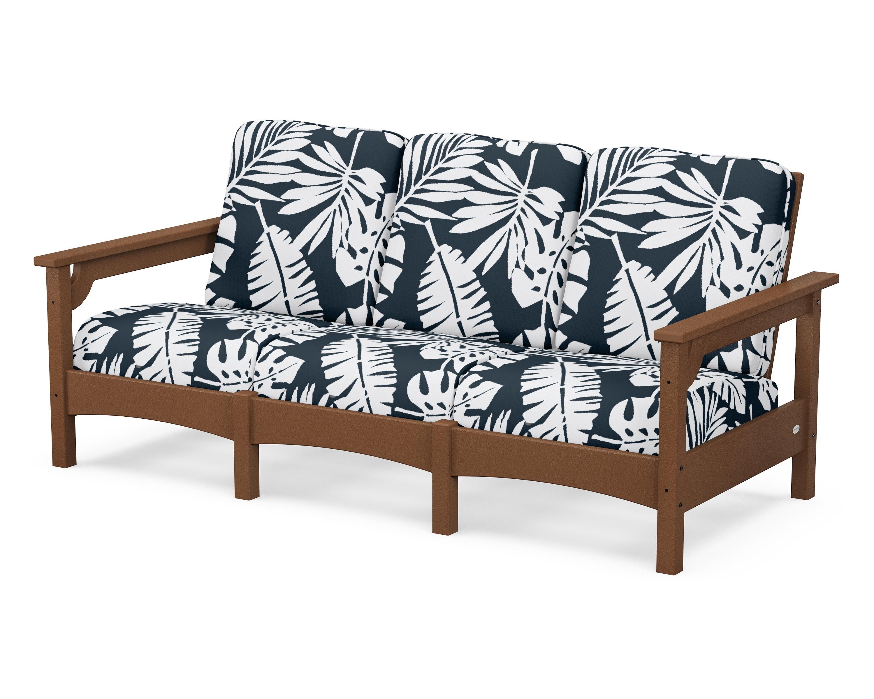 POLYWOOD® Club Sofa in Teak / Leaf Marine Indigo