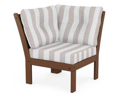 POLYWOOD® Vineyard Modular Corner Chair in Teak / Cabana Stripe Dune Burlap