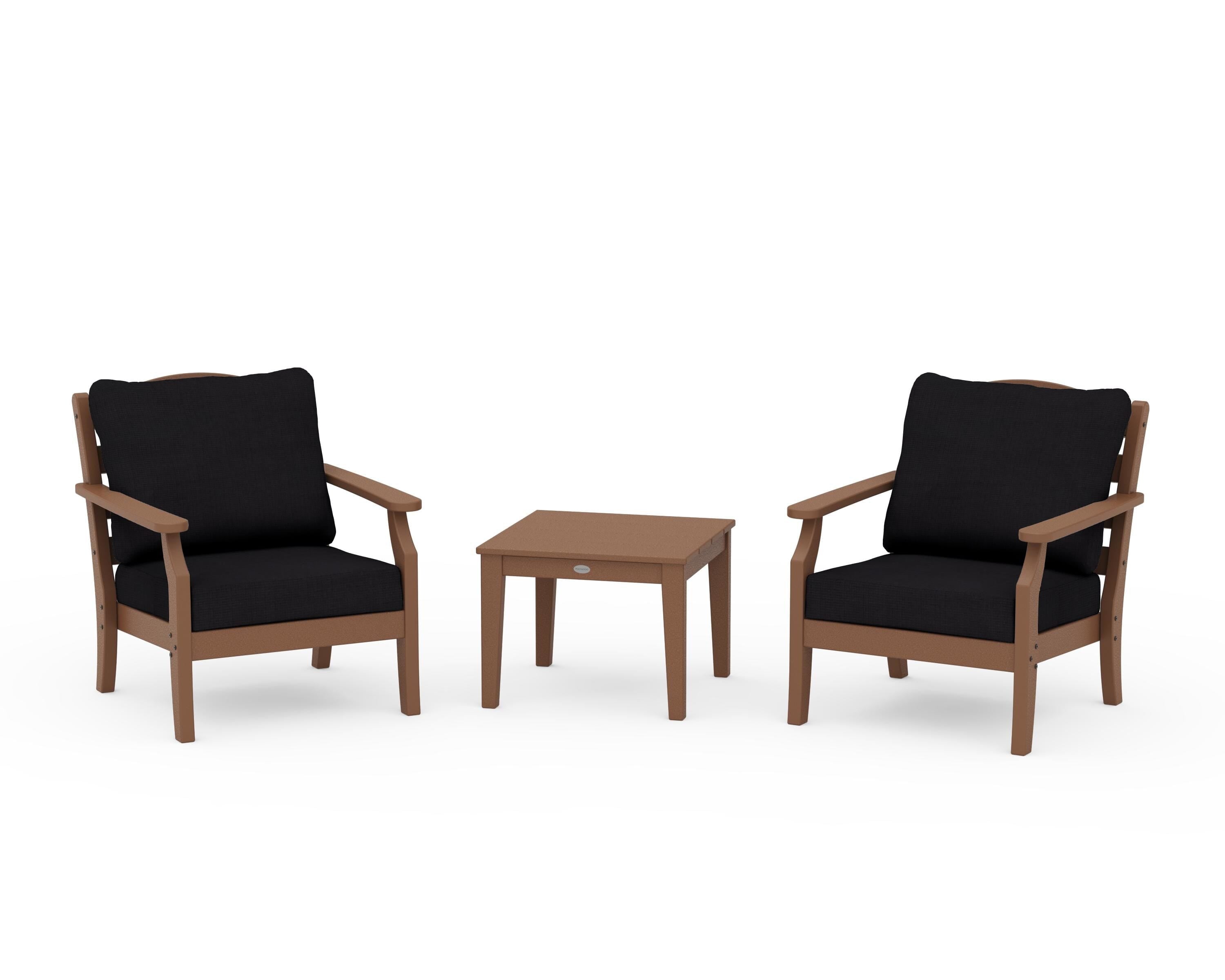 Draper James™ by  POLYWOOD® Savannah 3-Piece Deep Seating Set in Teak / Midnight Linen