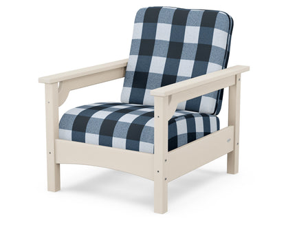 POLYWOOD® Club Chair in Sand / Buffalo Plaid Marine Indigo
